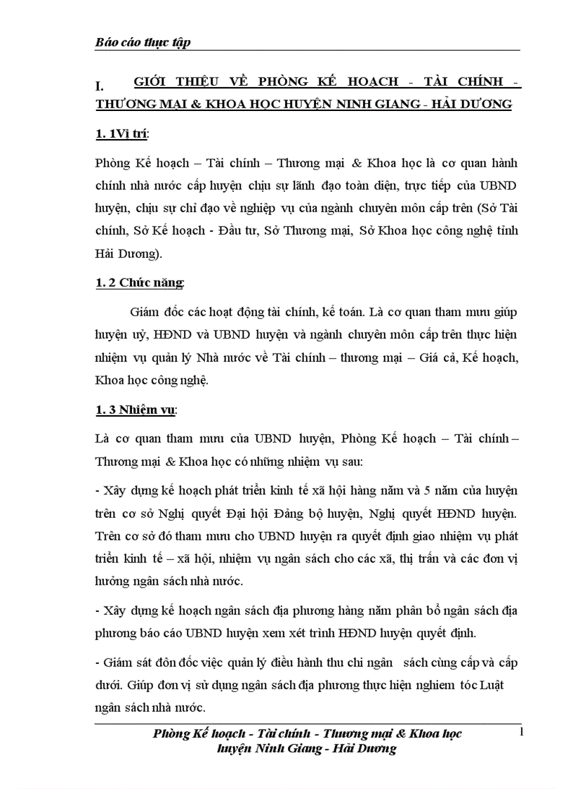 Báo cáo thực tập tổng hợp của về phòng Kế hoạch Tài chính Thương mại Khoa học huyện Ninh Giang Hải Dương