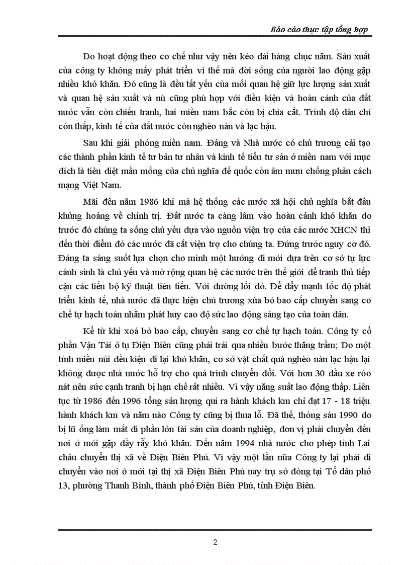 image for page Báo cáo tổng hợp về Công ty cổ phần Vận tải ô tô Điện Biên