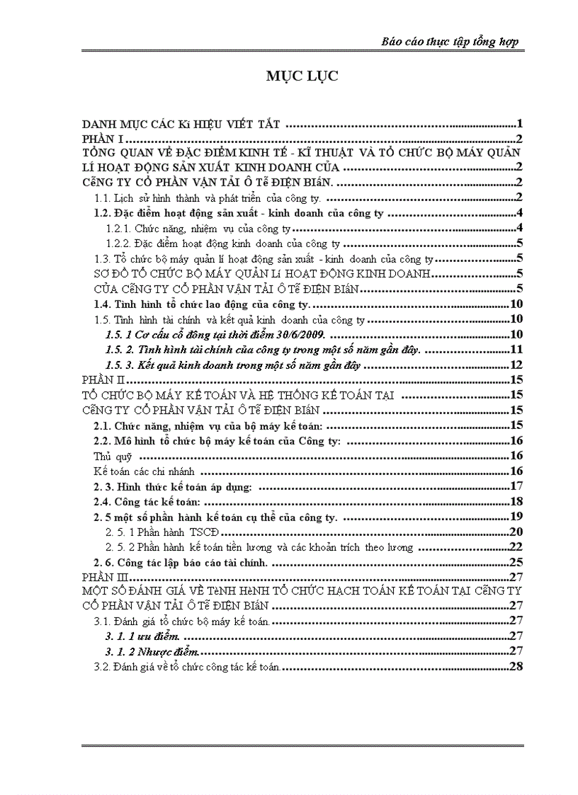 image for page Báo cáo tổng hợp về Công ty cổ phần Vận tải ô tô Điện Biên