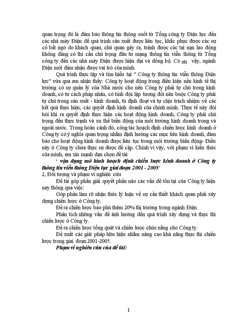 image for page Vận dụng mô hình hoạch định chiến lược kinh doanh ở Công ty thông tin viễn thông Điện lực giai đoạn 2001 2005