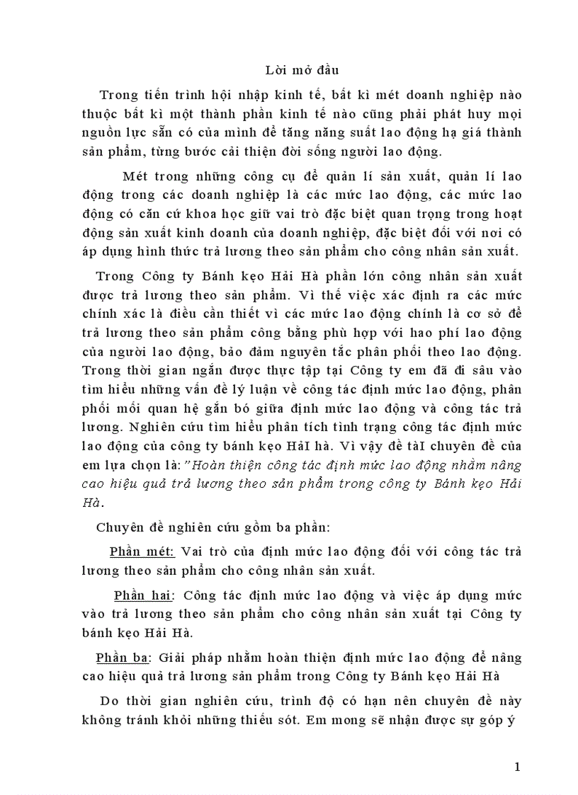image for page Hoàn thiện công tác định mức lao động nhằm nâng cao hiệu quả trả lương theo sản phẩm trong công ty Bánh kẹo Hải Hà