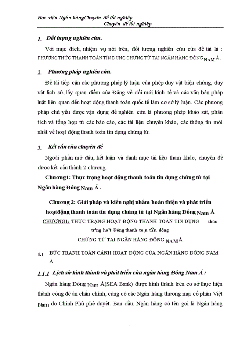 Giải pháp hoàn thiện và phát triển hoạt động thanh toán tín dụng chứng từ tại ngân hàng đông nam á 1