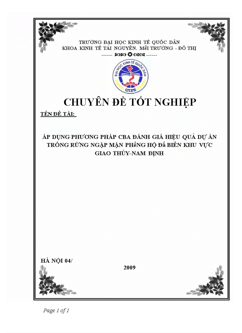 image for page Áp dụng phương pháp CBA để đánh giá hiệu quả của dự án trồng rừng ngập mặn phòng hộ đê biển khu vực Giao Thủy Nam Định
