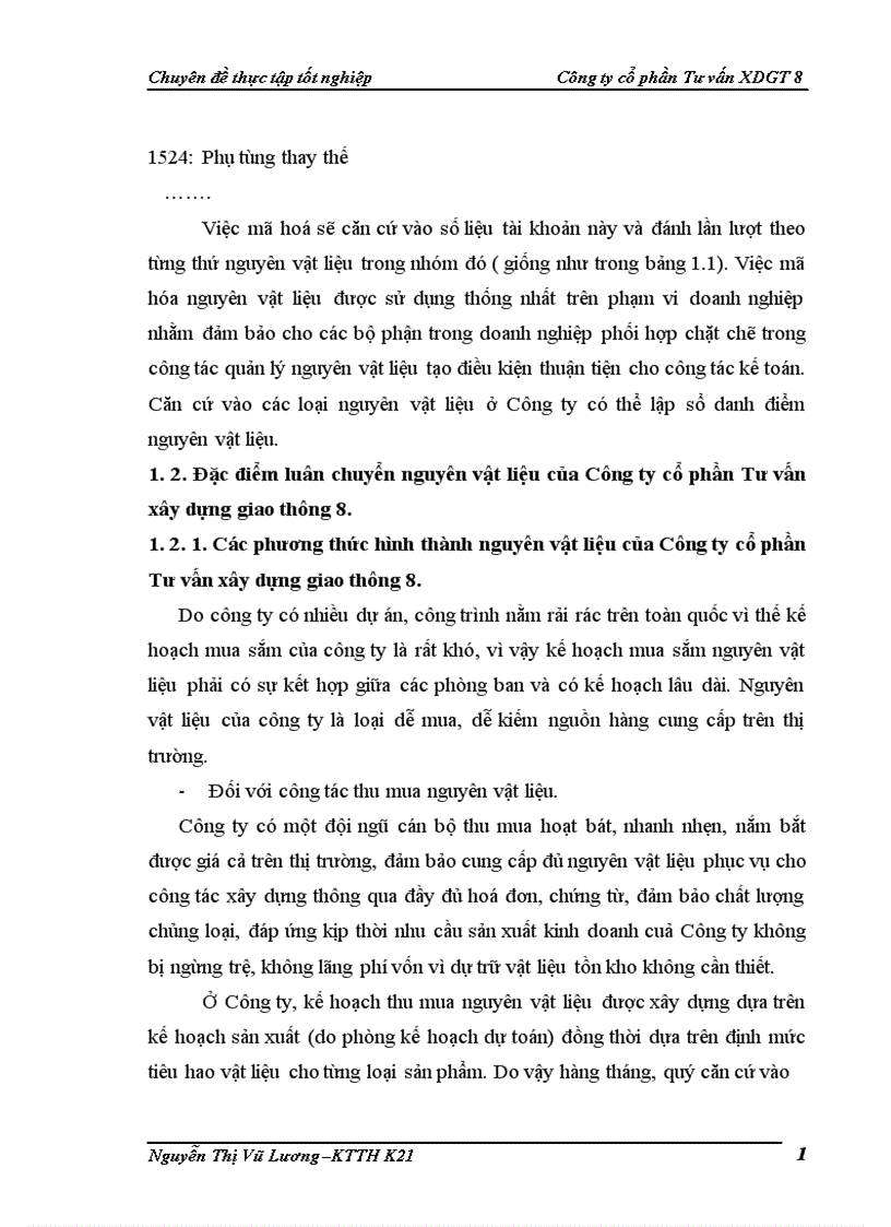 image for page Hoàn thiện kế toán nguyên vật liệu tại Công ty cổ phần Tư vấn xây dựng giao thông 8 1