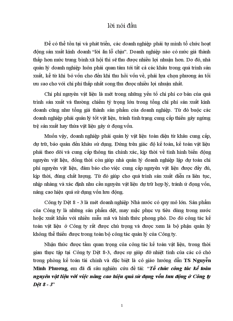 image for page Tổ chức công tác kế toán nguyên vật liệu với việc nâng cao hiệu quả sử dụng vốn lưu động ở Công ty Dệt 8 3 1