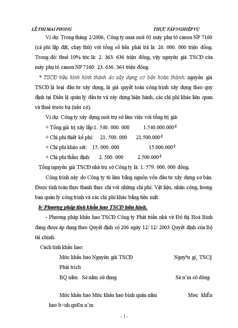 image for page Kế toán tài sản cố định hữu hình ở Công ty THNN một thành viên Đầu tư phát triển nhà và Đô thị Hoà Bình 1