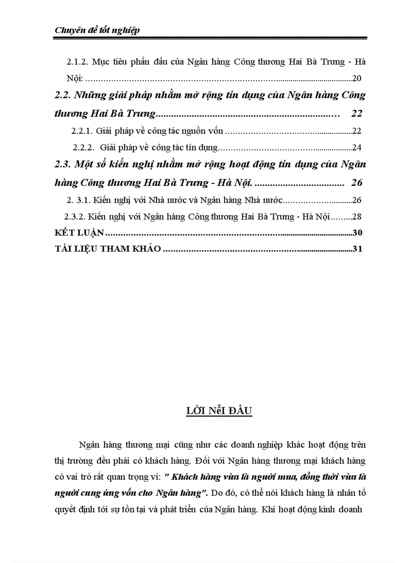 Thực trạng và những giải pháp nhằm mở rộng tín dụng tại Ngân hàng Công thương Hai Bà Trưng thành phố Hà Nội 1