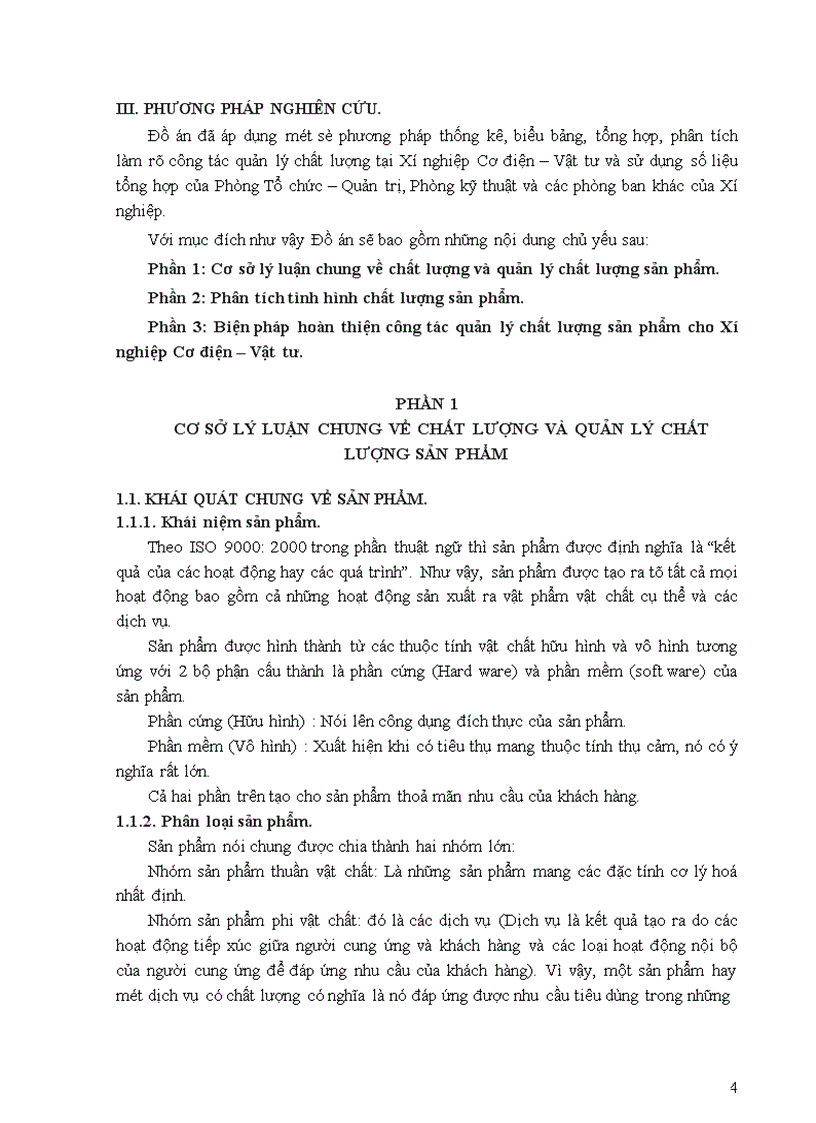 Phân tích tình hình quản lý chất lượng ở Xí nghiệp Cơ điện Vật tư và một số giải pháp đảm bảo chất lượng sản phẩm 1