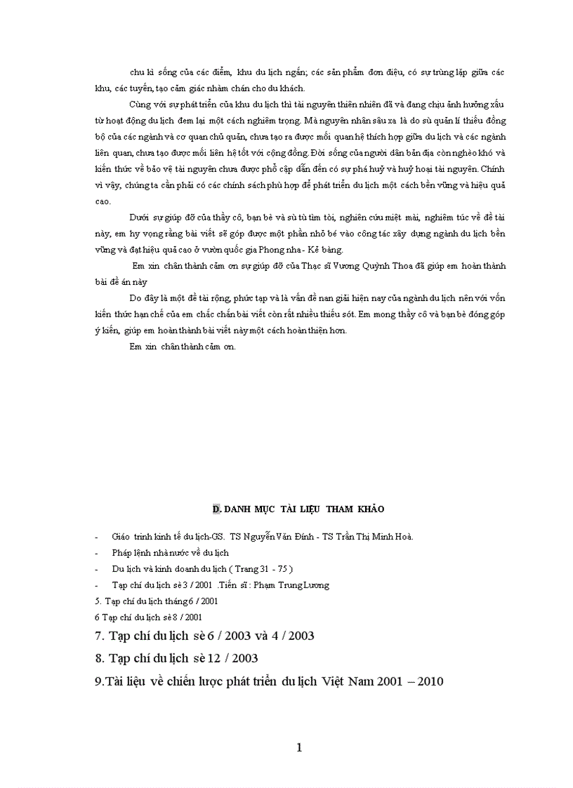 image for page Thực trạng các điều kiện để phát triển du lịch bền vững ở Vườn quốc gia Phong nha Kẻ bàng 1