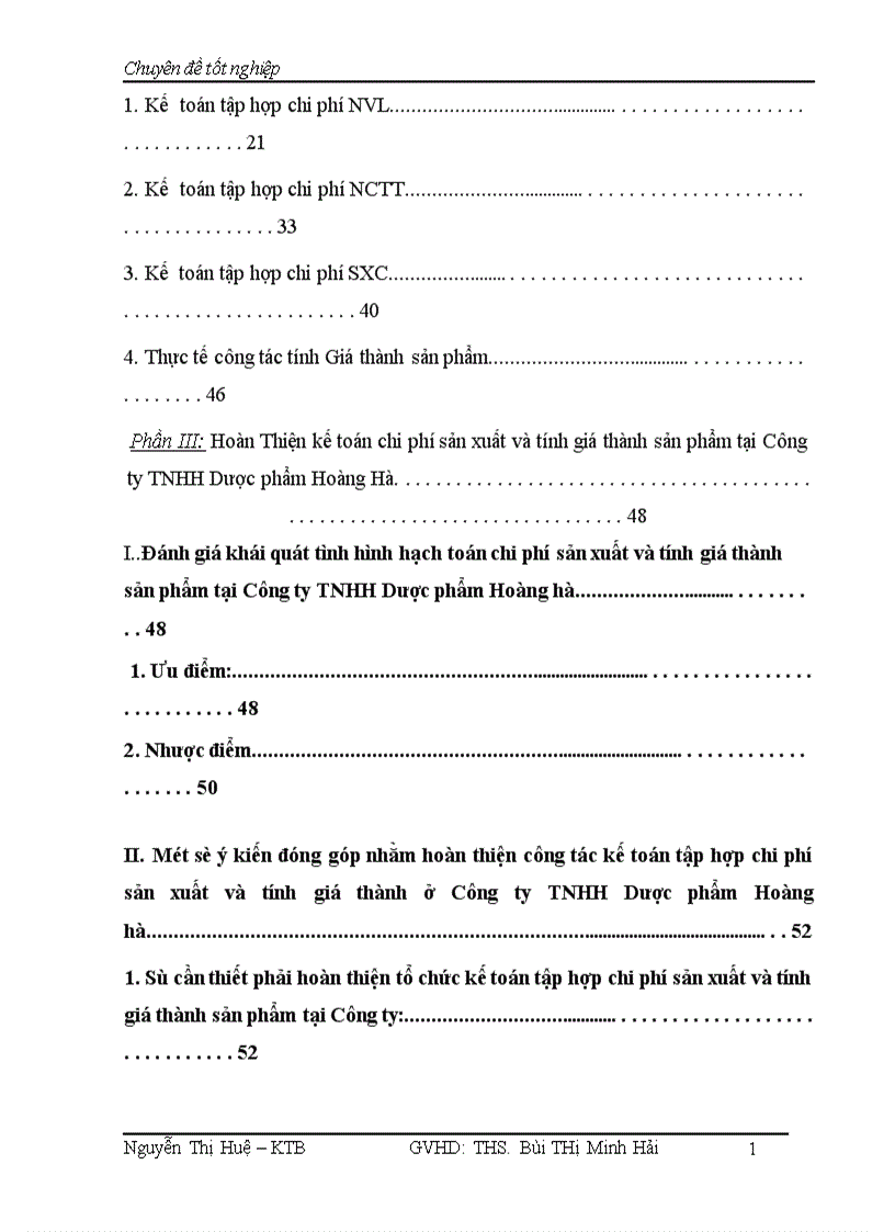 Hoàn Thiện kế toán tập hợp chi phí sản xuất và tính giá thành sản phẩm tại Công ty TNHH Dược Phẩm Hoàng Hà 1