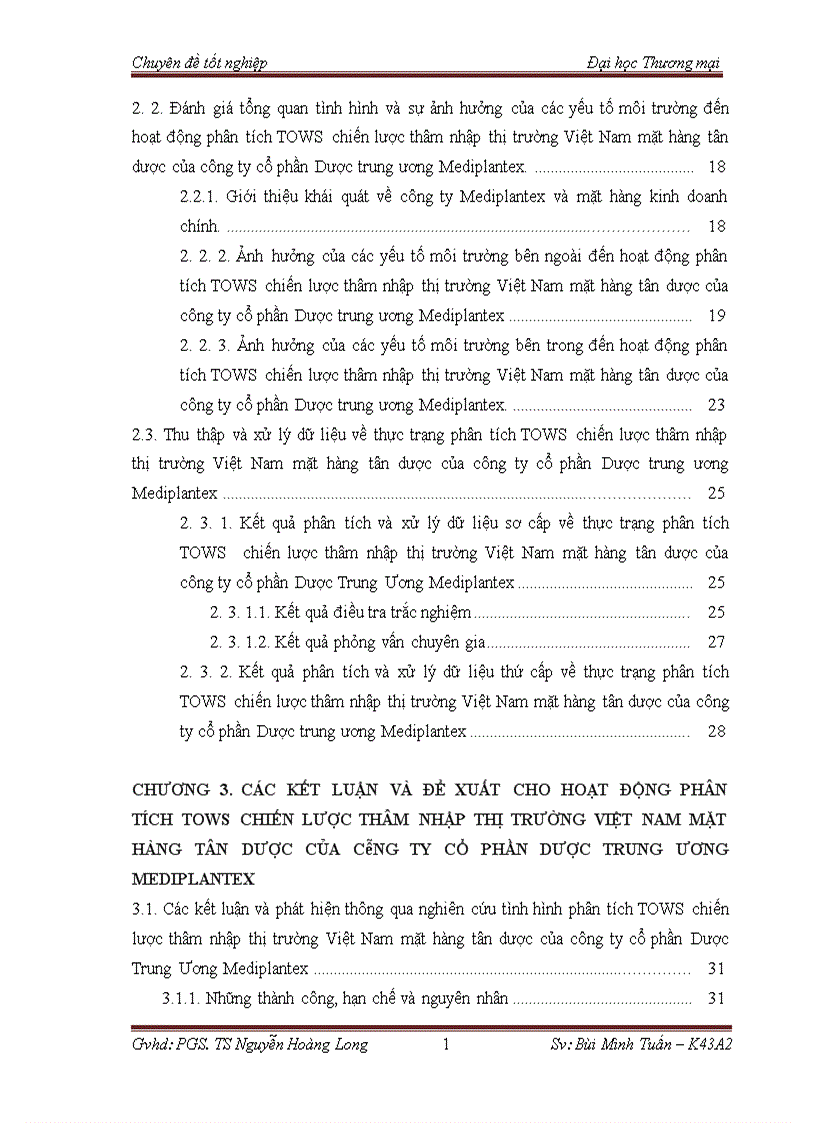 image for page Phân tích TOWS chiến lược thâm nhập thị trường Việt Nam mặt hàng tân dược của công ty cổ phần Dược Trung Ương Mediplantex
