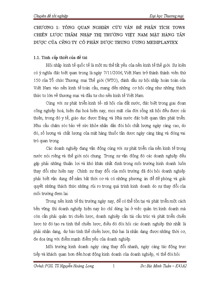 image for page Phân tích TOWS chiến lược thâm nhập thị trường Việt Nam mặt hàng tân dược của công ty cổ phần Dược Trung Ương Mediplantex