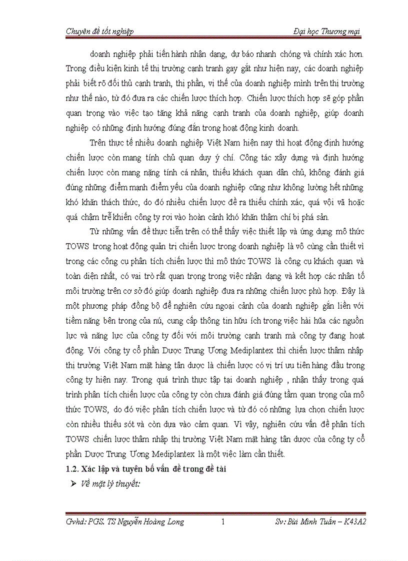 image for page Phân tích TOWS chiến lược thâm nhập thị trường Việt Nam mặt hàng tân dược của công ty cổ phần Dược Trung Ương Mediplantex