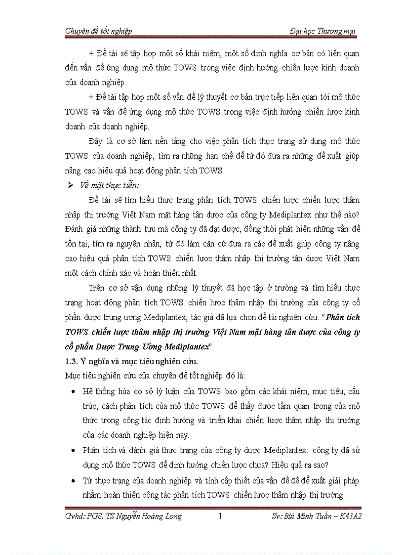 image for page Phân tích TOWS chiến lược thâm nhập thị trường Việt Nam mặt hàng tân dược của công ty cổ phần Dược Trung Ương Mediplantex