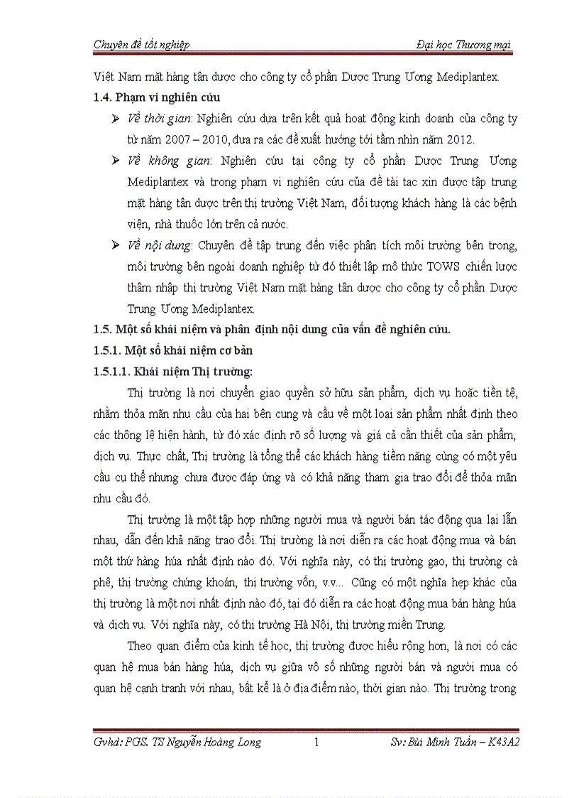 image for page Phân tích TOWS chiến lược thâm nhập thị trường Việt Nam mặt hàng tân dược của công ty cổ phần Dược Trung Ương Mediplantex
