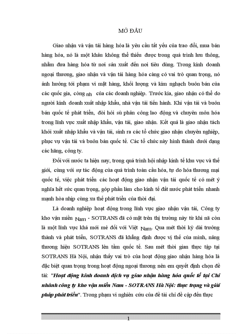 image for page Hoạt động kinh doanh dịch vụ giao nhận hàng hóa quốc tế tại Chi nhánh công ty kho vận miền Nam SOTRANS Hà Nội thực trạng và giải pháp phát triển 1