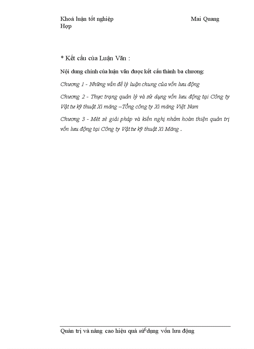 image for page Quản trị và nâng cao hiệu quả sử dụng vốn lưu động tại Công ty Vật tư kỹ thuật Xi măng 1