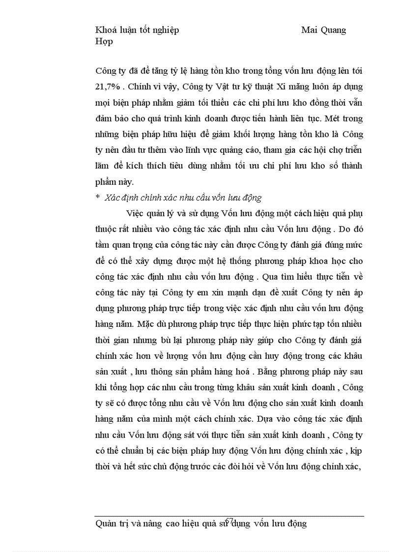 image for page Quản trị và nâng cao hiệu quả sử dụng vốn lưu động tại Công ty Vật tư kỹ thuật Xi măng 1