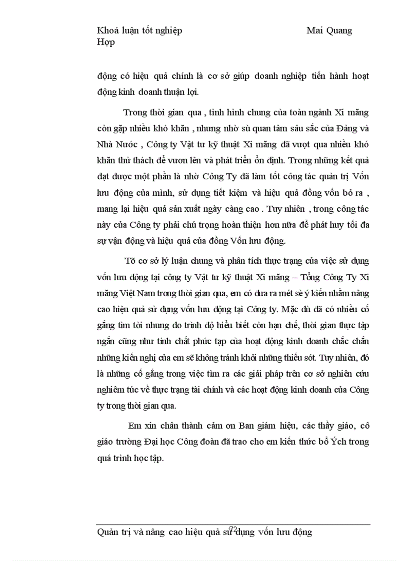 image for page Quản trị và nâng cao hiệu quả sử dụng vốn lưu động tại Công ty Vật tư kỹ thuật Xi măng 1