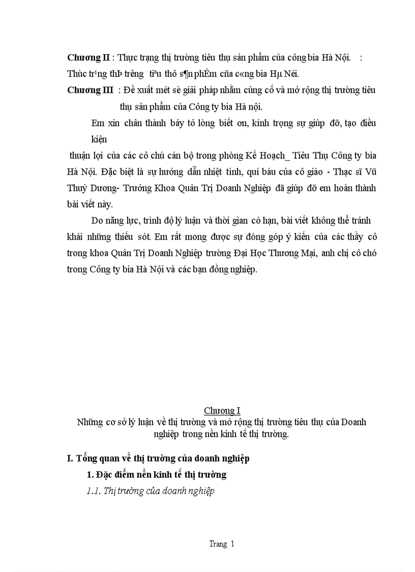 Các giải pháp nhằm củng cố và mở rộng thị trường tiêu thụ hàng hoá của Công ty bia Hà Nội 1