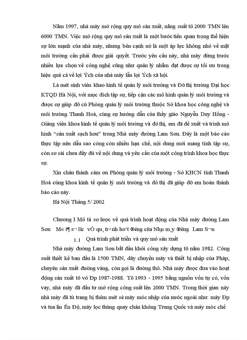 image for page Đề xuất và trình mô hình sản xuất sạch hơn trong Nhà máy đường Lam Sơn