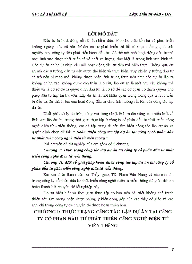 image for page Hoàn thiện công tác lập dự án tại công ty cổ phần đầu tư phát triển công nghệ điện tử viễn thông 1