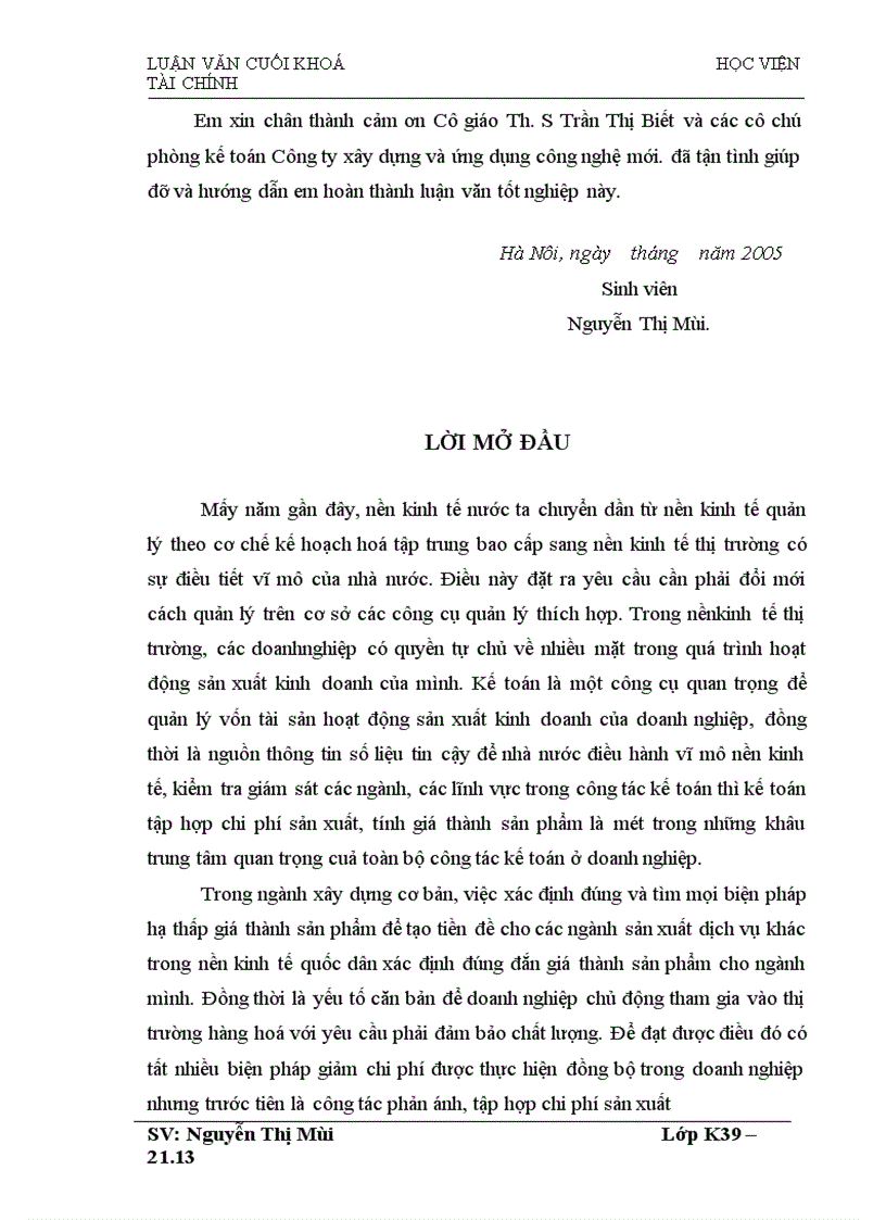 image for page Tổ chức công tác kế toán tập hợp chi phí sản xuất và tính giá thành sản phẩm xây lắp tại Công ty xây dựng và ứngdụng công nghệ mới 1