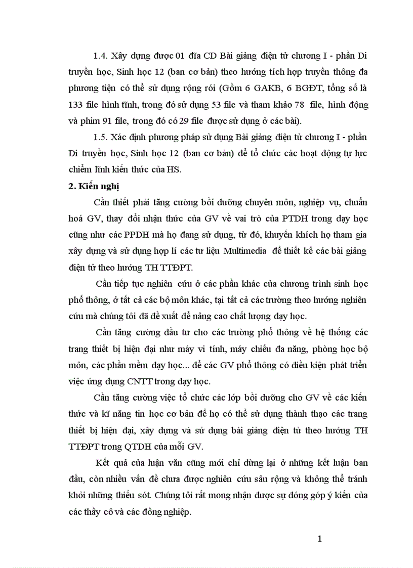 image for page Xây dựng và sử dụng bài giảng điện tử chương I phần di truyền học Sinh học 12 Ban cơ bản theo hướng tích hợp truyền thông đa phương tiện 1