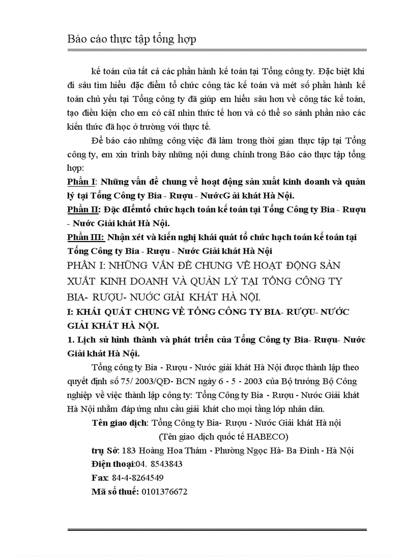 image for page Đặc điểm tổ chức công tác hạch toán kế toán tại tổn công ty bia rượu nước giải khát hà nội