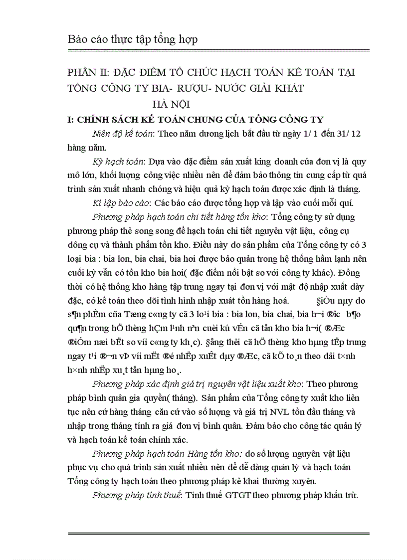 image for page Đặc điểm tổ chức công tác hạch toán kế toán tại tổn công ty bia rượu nước giải khát hà nội