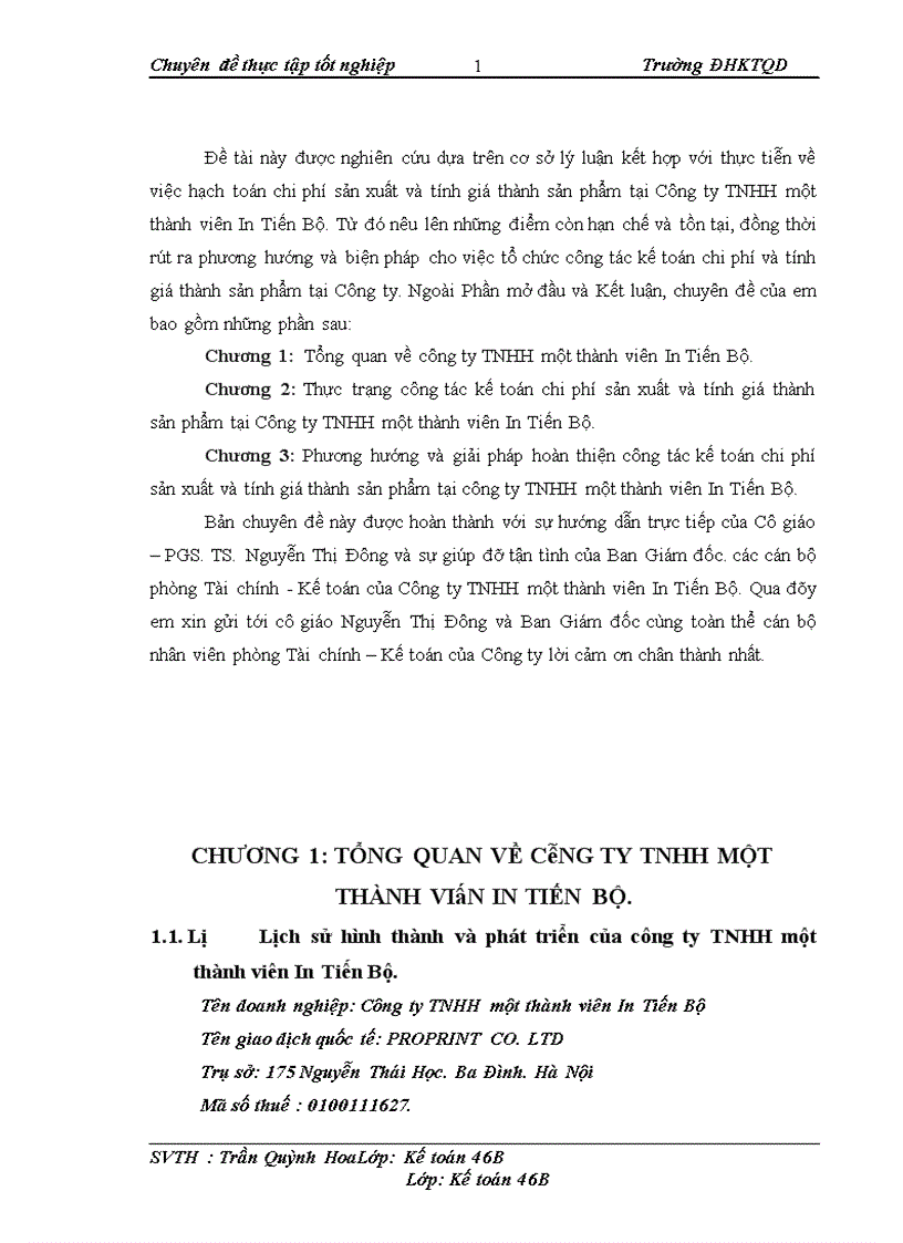 Hoàn thiện công tác kế toán chi phí sản xuất và tính giá thành sản phẩm tại công ty tnhh một thành viên in tiến bộ 1