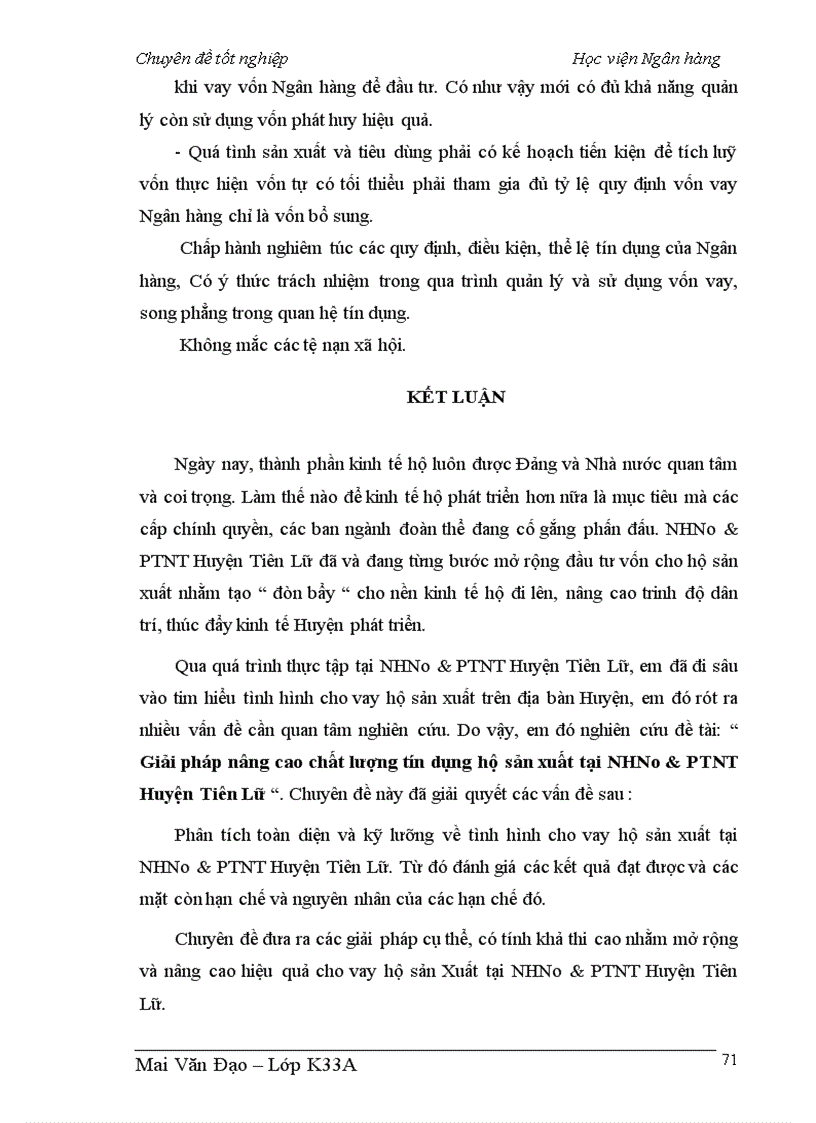 image for page Giải pháp nâng cao chất lượng tín dụng Hộ sản xuất tại NHNO PTNT huyện Tiên Lữ tỉnh Hưng Yên