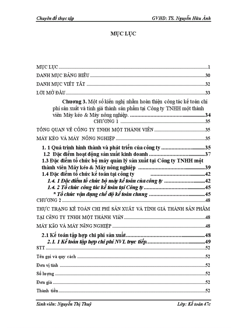 Hoàn thiện công tác kế toán chi phí sản xuất và tính giá thành sản phẩm tại công ty tnhh một thành viên máy kéo và máy nông nghiệp 1