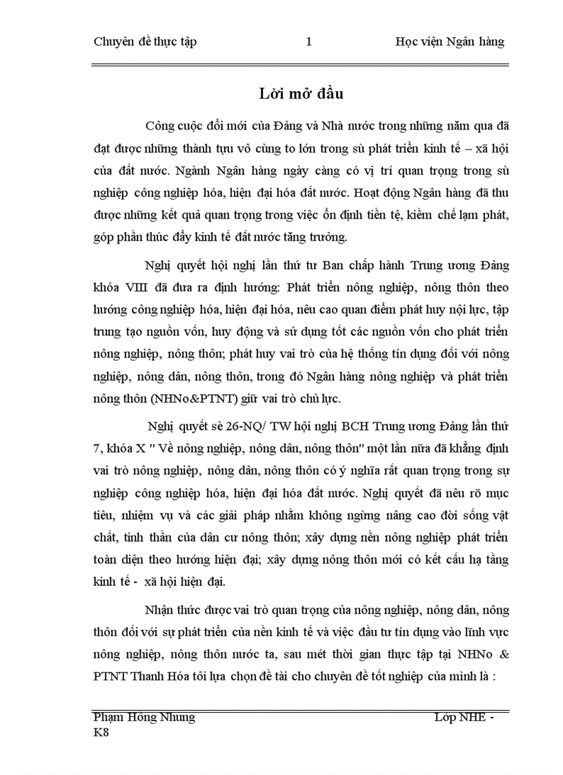 image for page Đầu tư tín dụng phục vụ chính sách Nông nghiệp nông dân nông thôn theo nghị quyết số 26 NQ TƯ hội nghị BCH Trung ương Đảng lần thứ 7 khoá X tại NHNo PTNT Thanh Hóa 1