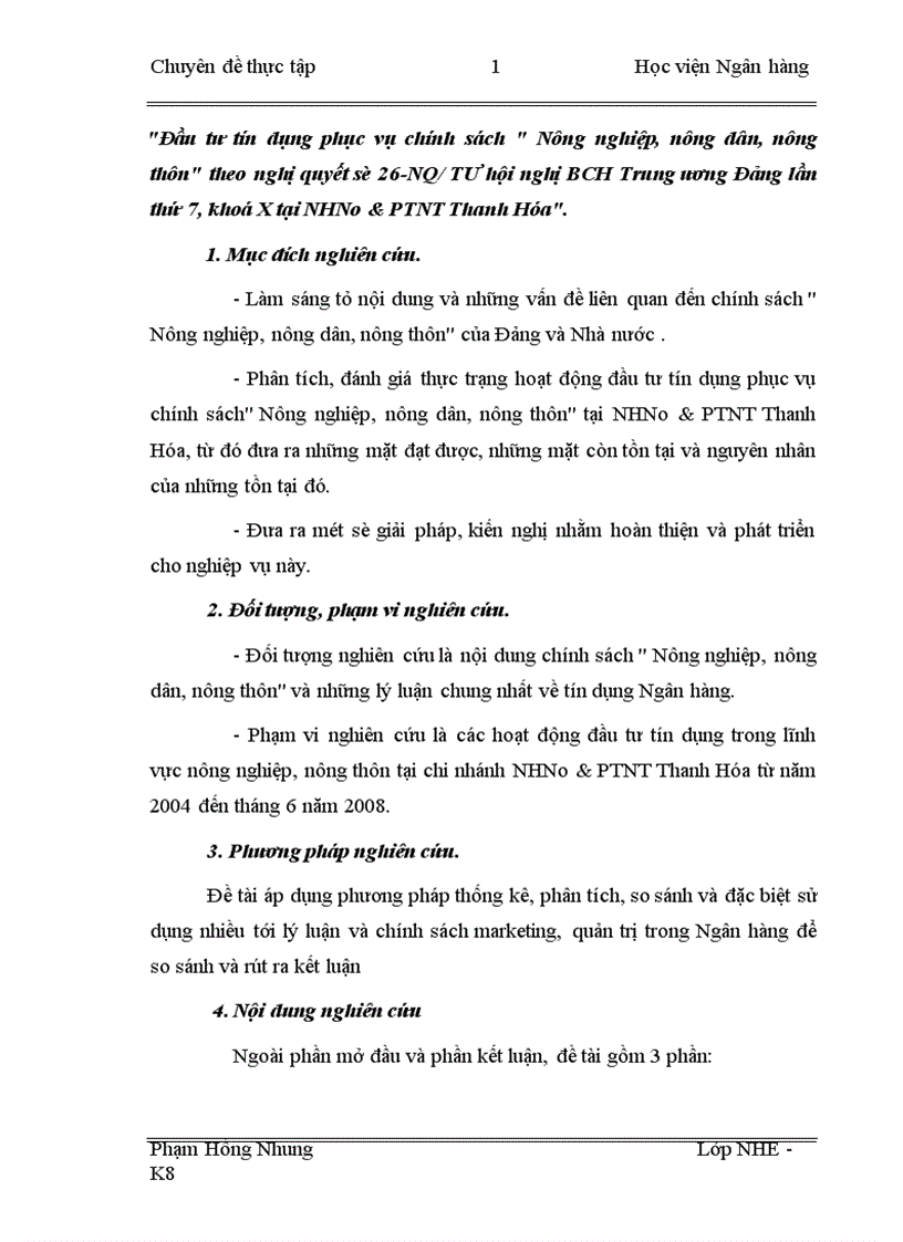 image for page Đầu tư tín dụng phục vụ chính sách Nông nghiệp nông dân nông thôn theo nghị quyết số 26 NQ TƯ hội nghị BCH Trung ương Đảng lần thứ 7 khoá X tại NHNo PTNT Thanh Hóa 1