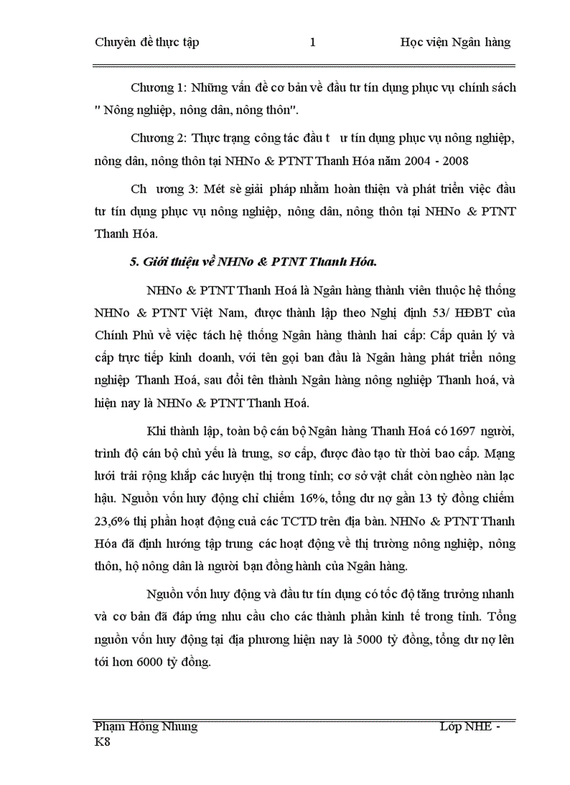 image for page Đầu tư tín dụng phục vụ chính sách Nông nghiệp nông dân nông thôn theo nghị quyết số 26 NQ TƯ hội nghị BCH Trung ương Đảng lần thứ 7 khoá X tại NHNo PTNT Thanh Hóa 1