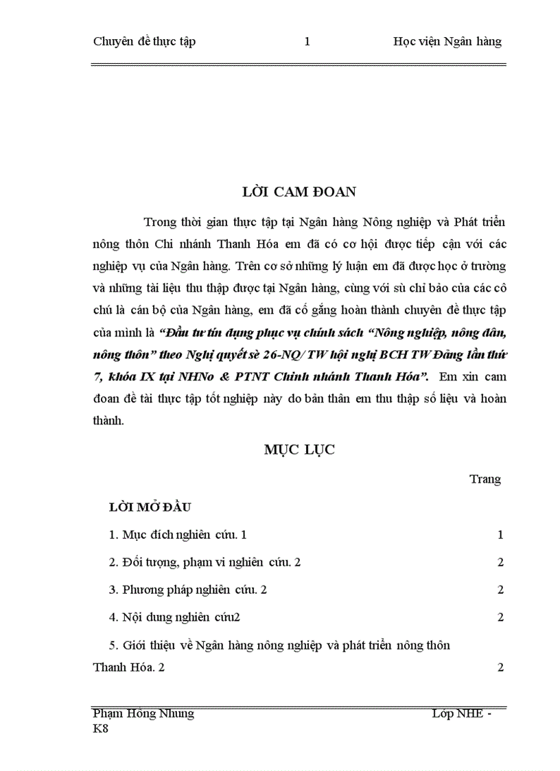 image for page Đầu tư tín dụng phục vụ chính sách Nông nghiệp nông dân nông thôn theo nghị quyết số 26 NQ TƯ hội nghị BCH Trung ương Đảng lần thứ 7 khoá X tại NHNo PTNT Thanh Hóa 1