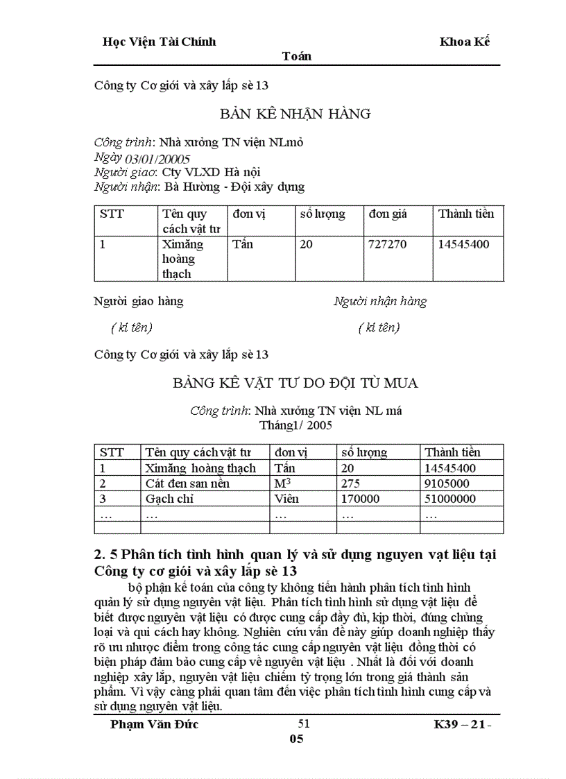 image for page Tổ chức kế toán nguyên vật liệu và phân tích tình hình quản lý sử dụng nguyên vật liệu ở công ty Cơ giới và xây lắp số 13 1