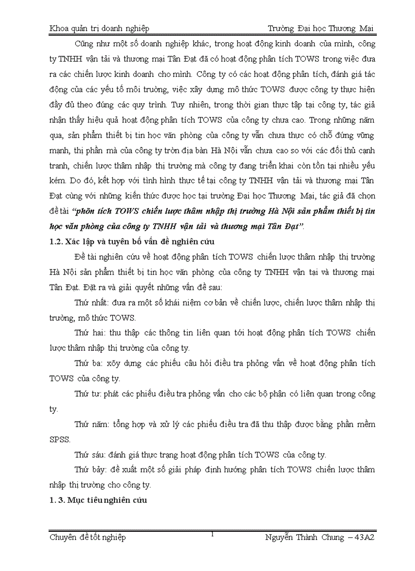 image for page Phân tích TOWS chiến lược thâm nhập thị trường Hà Nội sản phẩm thiết bị tin học văn phòng của công ty TNHH vận tải và thương mại Tân Đạt 1
