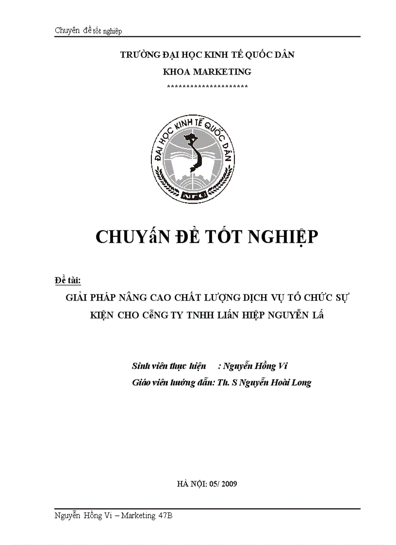 Giải pháp nâng cao chất lượng dịch vụ tổ chức sự kiện cho công ty tnhh liên hiệp nguyễn lê 1