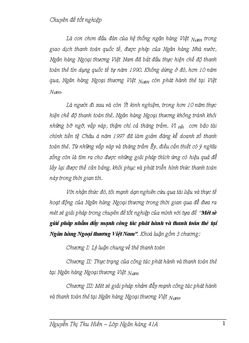 Một số giải pháp nhằm đẩy mạnh công tác phát hành và thanh toán thẻ tại Ngân hàng Ngoại thương Việt Nam 1