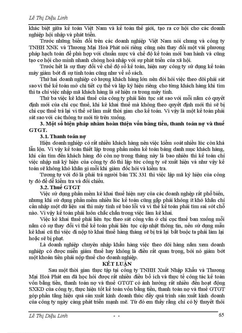 image for page Thực trạng công tác kế toán vốn bằng tiền thanh toán nợ và thuế gía trị gia tăng tại Công ty TNHH Xuất Nhập Khẩu và Thương Mại Hoà Phát 1