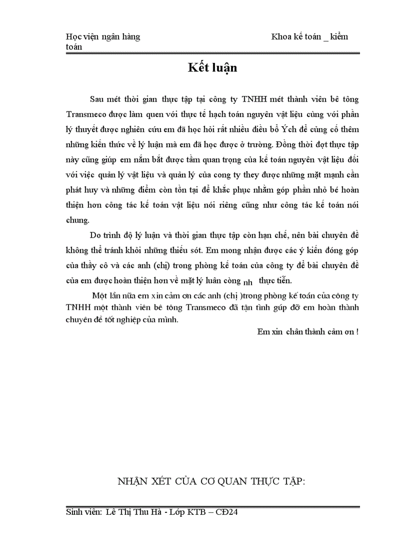 image for page Hoàn thiện công tác kế toán nguyên vật liệu tai công ty TNHH một thành viên bê tông TRANSMECO 1