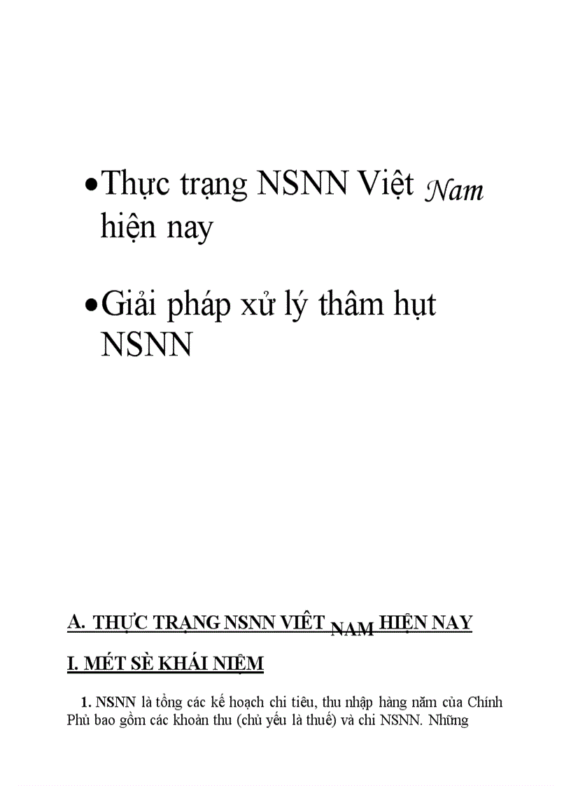 Thực trạng NSNN Việt Nam hiện nay Giải pháp xử lý thâm hụt NSNN