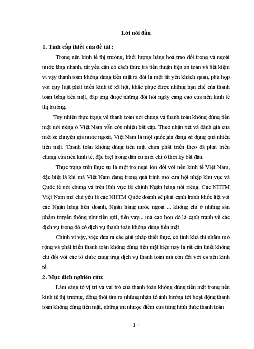 Một số ý kiến về mở rộng và phát triển thanh toán không dùng tiền mặt tại chi nhánh NHCT Đống Đa Kết cấu của đề tài