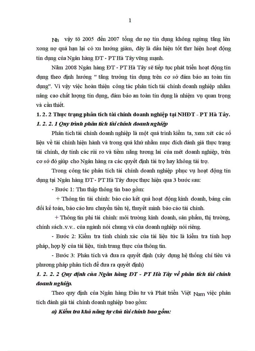 image for page Một số giải pháp hoàn thiện công tác phân tích tài chính doanh nghiệp phục vụ cho hoạt động tín dụng tại Ngân hàng ĐT PT Hà Tây