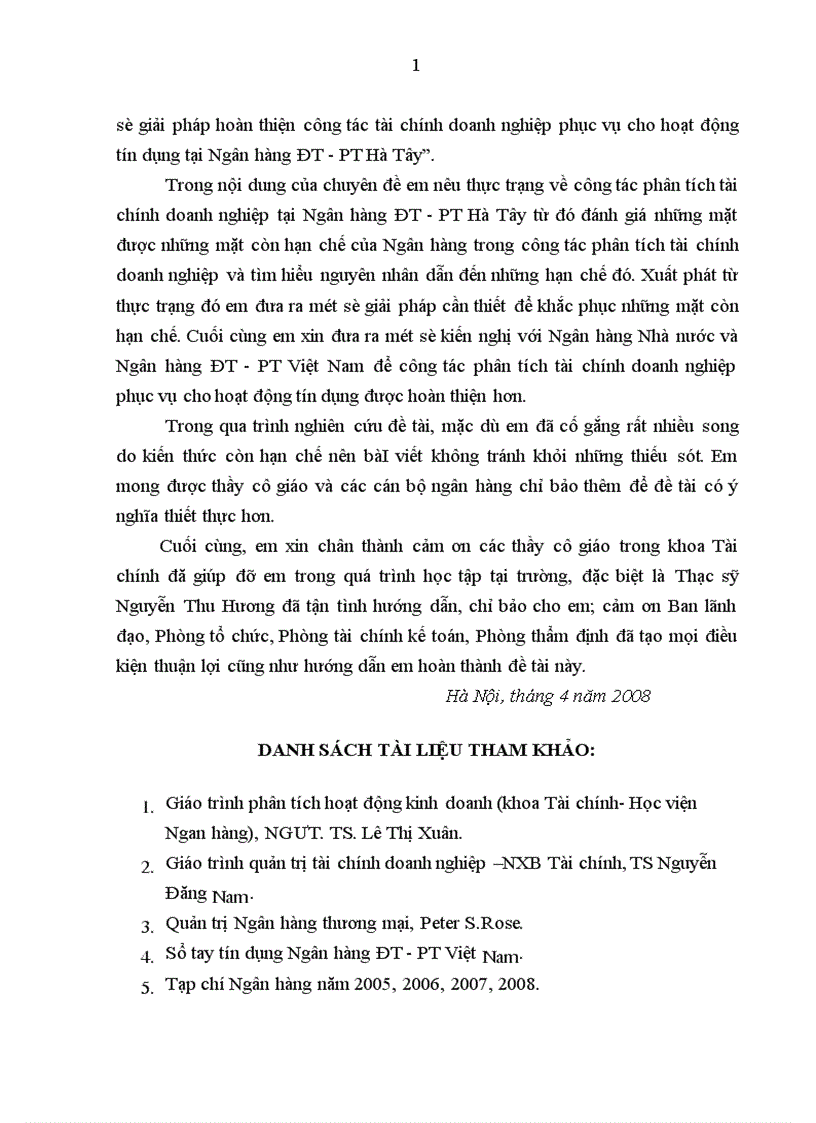 image for page Một số giải pháp hoàn thiện công tác phân tích tài chính doanh nghiệp phục vụ cho hoạt động tín dụng tại Ngân hàng ĐT PT Hà Tây