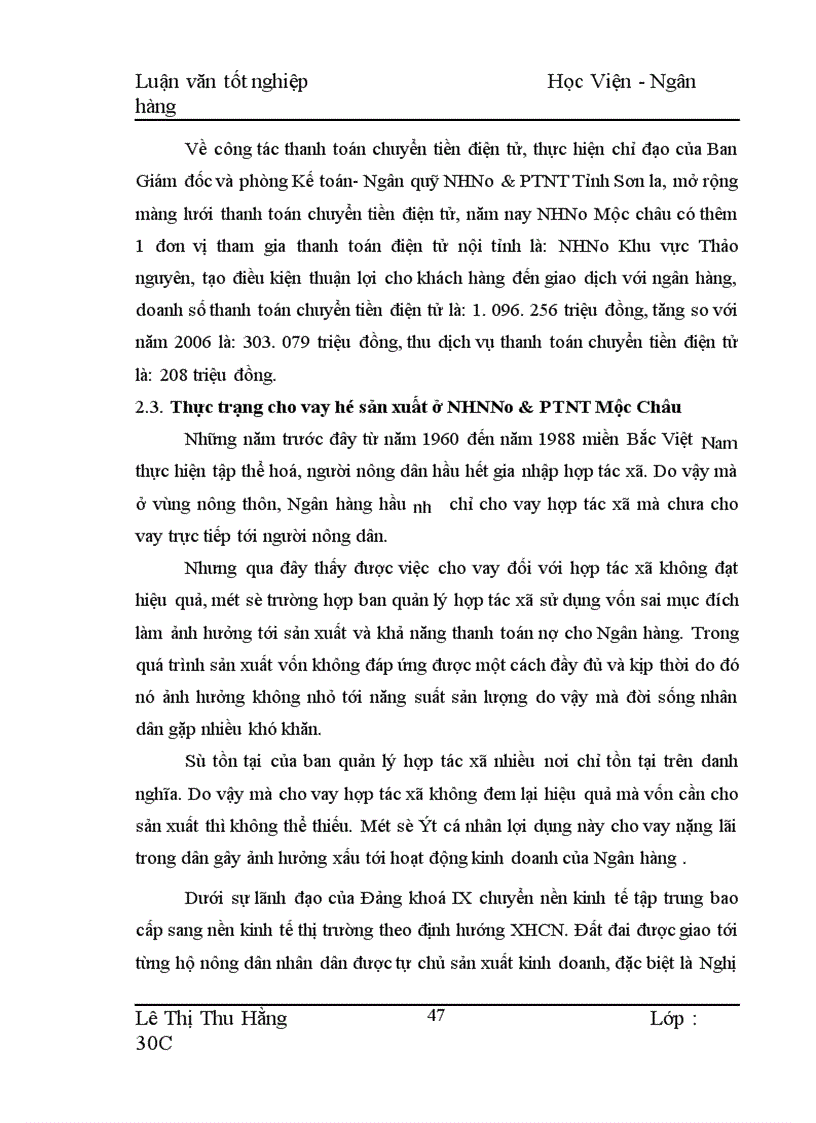 image for page Biện pháp mở rộng và nâng cao hiệu quả cho vay hộ sản xuất ở NHNo PTNT Huyện Mộc Châu 1