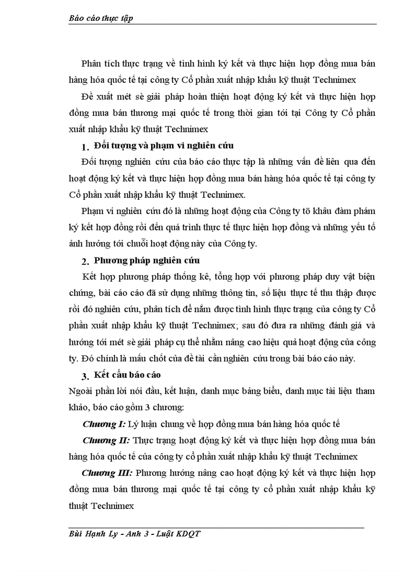 Một số vấn đề về hoạt động ký kết và thực hiện hợp đồng mua bán hàng hóa quốc tế tại Công ty Cổ phần xuất nhập khẩu kỹ thuật technimex