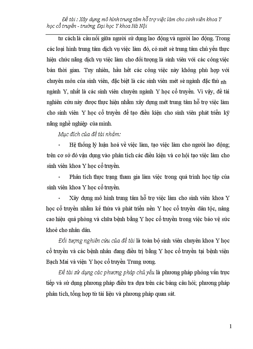 image for page Xây dựng mô hình trung tâm hỗ trợ việc làm cho sinh viên khoa Y học cổ truyền trường Đại học Y khoa Hà Nội